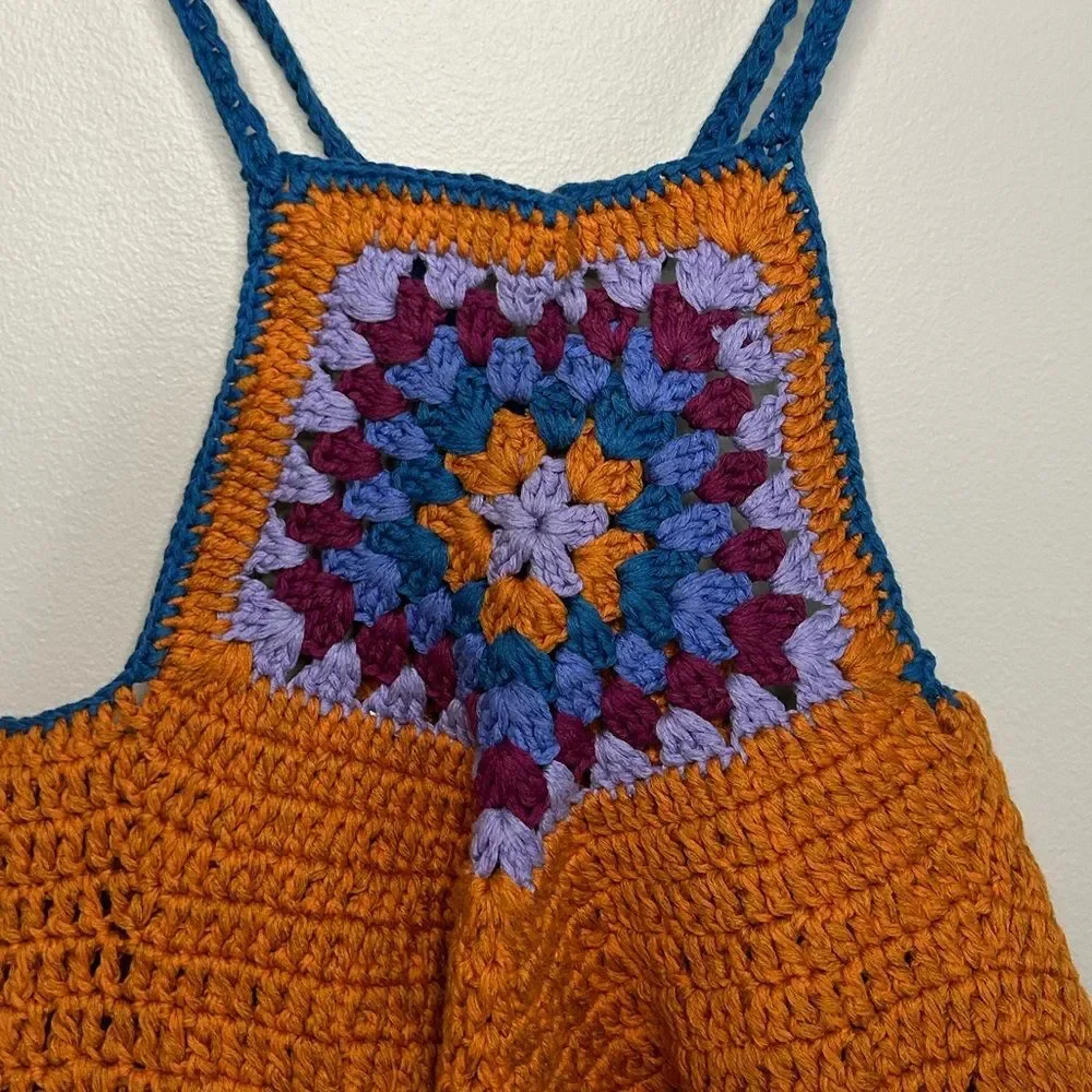 Free People Bella Orange Crochet Festival Crop Top Size XS